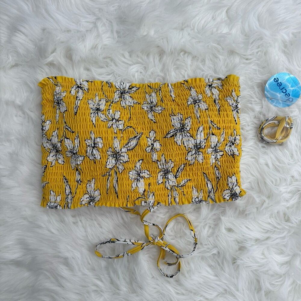 Decree Smocked Floral Bikini Top Lemon Candy Size XL